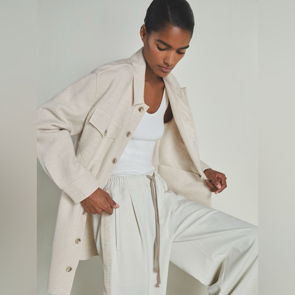 NWT REISS x Les 100 Ciels Boiled Wool Bouclé Overshirt in Cream - Picture 2 of 11